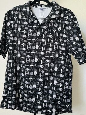 Star Wars Disney Parks Button Down Shirt Small - Galaxy Print Falcon TIE Fighter